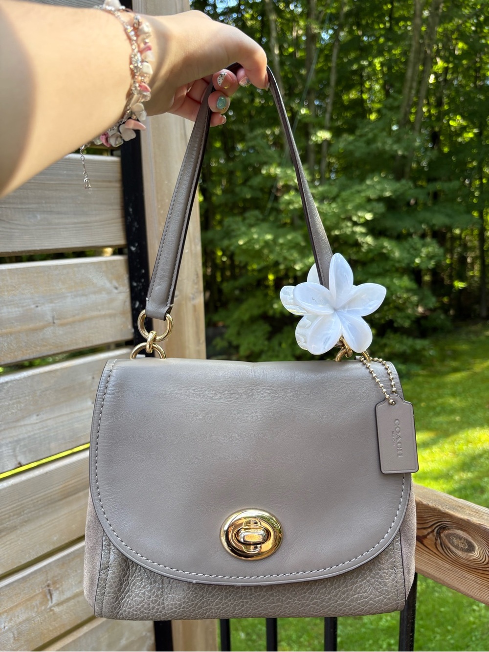 Coach Gray Leather Turnlock Shoulder Bag